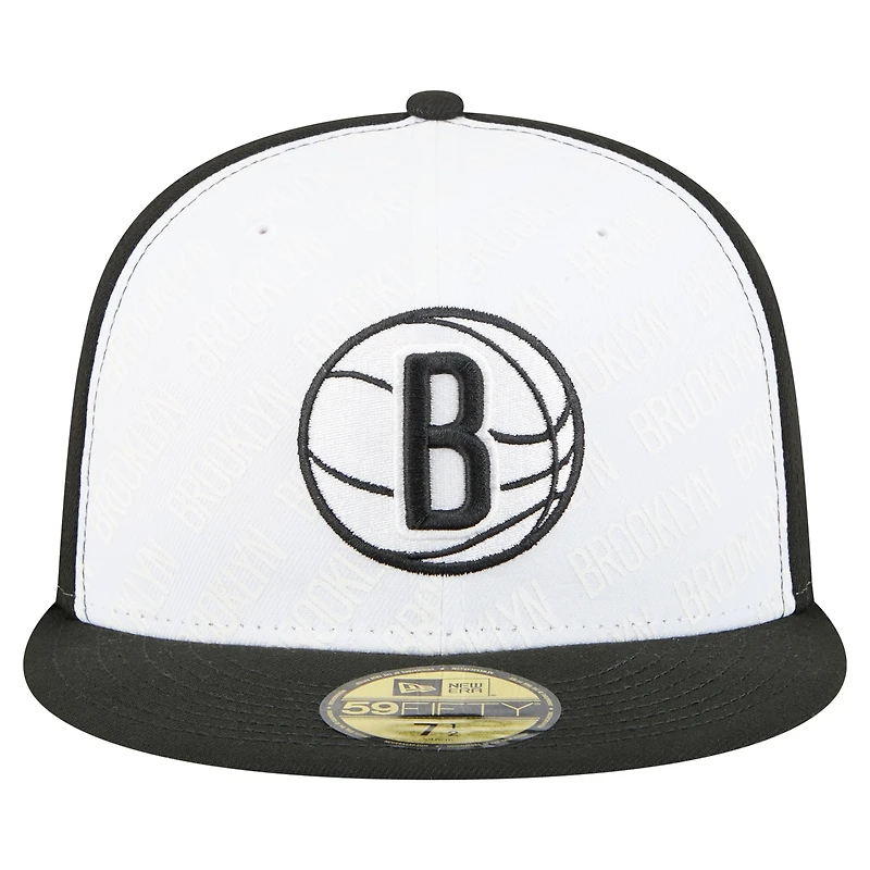 Men's New Era  White/Black Brooklyn Nets Repeat 59Fifty Fitted Hat