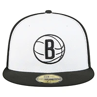 Men's New Era  White/Black Brooklyn Nets Repeat 59Fifty Fitted Hat