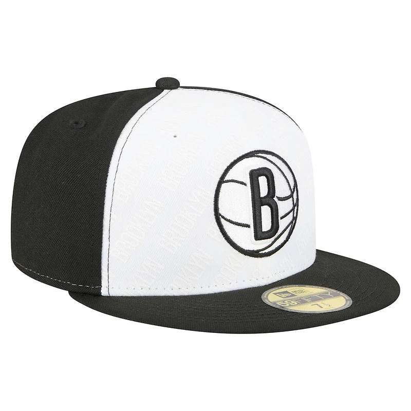 Casquette ajustée New Era Brooklyn Nets Repeat 59Fifty blanche/noire pour homme