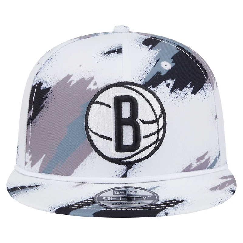 Men's New Era  White Brooklyn Nets Paint 9FIFTY Snapback Hat