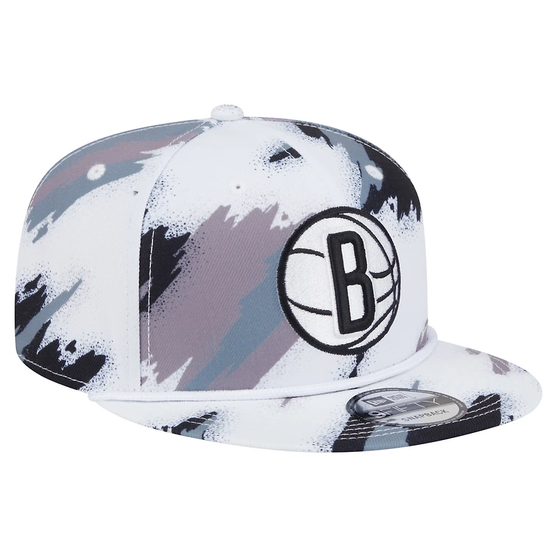 Men's New Era  White Brooklyn Nets Paint 9FIFTY Snapback Hat
