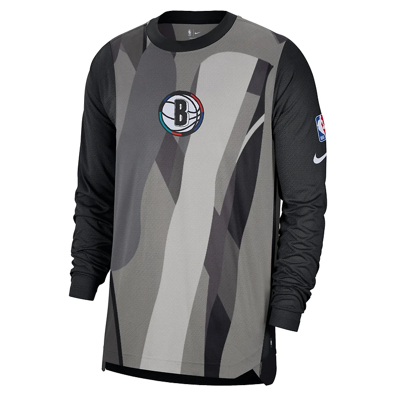 T-shirt de tir à manches longues Nike Brooklyn Nets 2024/25 City Edition Authentic Pregame Performance pour homme Noir