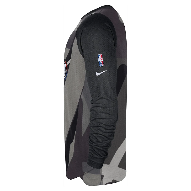 T-shirt de tir à manches longues Nike Brooklyn Nets 2024/25 City Edition Authentic Pregame Performance pour homme Noir