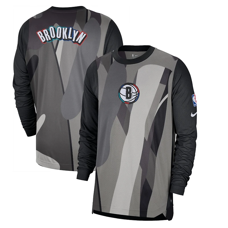 T-shirt de tir à manches longues Nike Brooklyn Nets 2024/25 City Edition Authentic Pregame Performance pour homme Noir