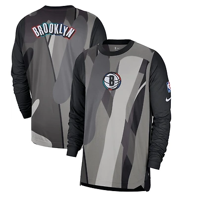 T-shirt de tir à manches longues Nike Brooklyn Nets 2024/25 City Edition Authentic Pregame Performance pour homme Noir