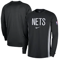 Men's Nike Black Brooklyn Nets 2025/26 Authentic Pre-Game Legend Dri-FIT Long Sleeve Shooting Shirt