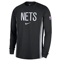 Men's Nike Black Brooklyn Nets 2025/26 Authentic Pre-Game Legend Dri-FIT Long Sleeve Shooting Shirt