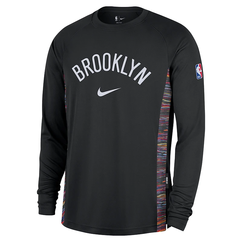 Men's Nike  Black Brooklyn Nets 2025/26 City Edition Authentic Pregame Dri-FIT Long Sleeve Shooting T-Shirt