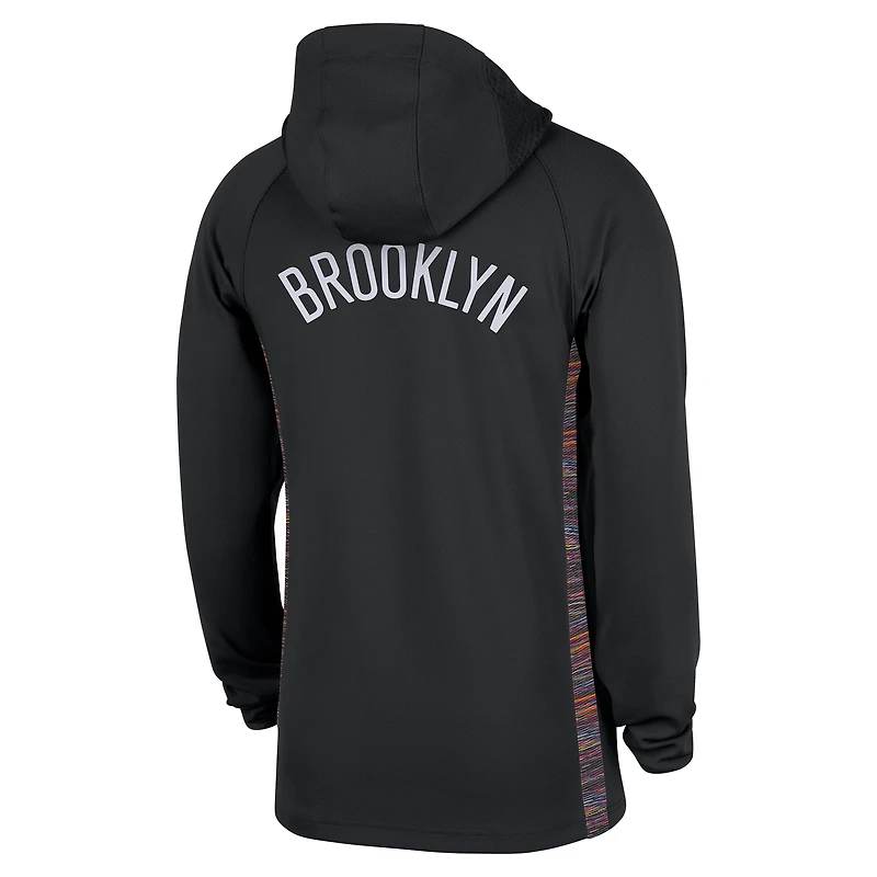 Veste à capuche Nike Brooklyn Nets City édition Remix authentique noire pour homme, fermeture éclair au quart, technologie Dri-FIT, 2025/26