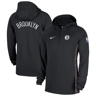 Veste à capuche Nike Brooklyn Nets City édition Remix authentique noire pour homme, fermeture éclair au quart, technologie Dri-FIT, 2025/26