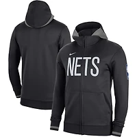 Sweat à capuche zippé Nike Authentic Showtime Performance Brooklyn Nets noir pour homme