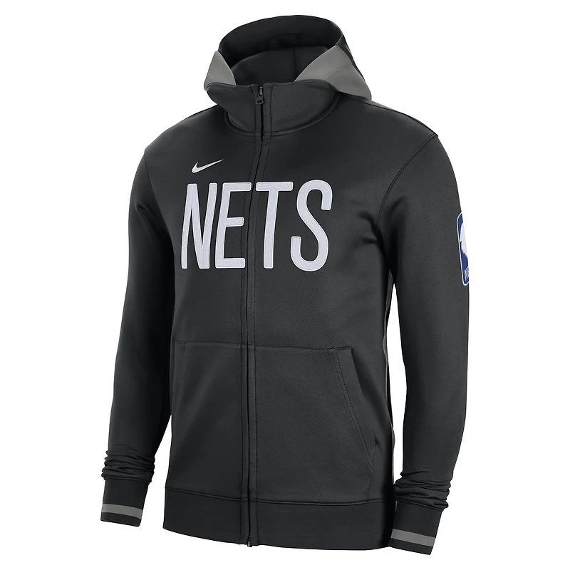 Sweat à capuche entièrement zippé Nike Brooklyn Nets Authentic Showtime Performance pour homme - Noir
