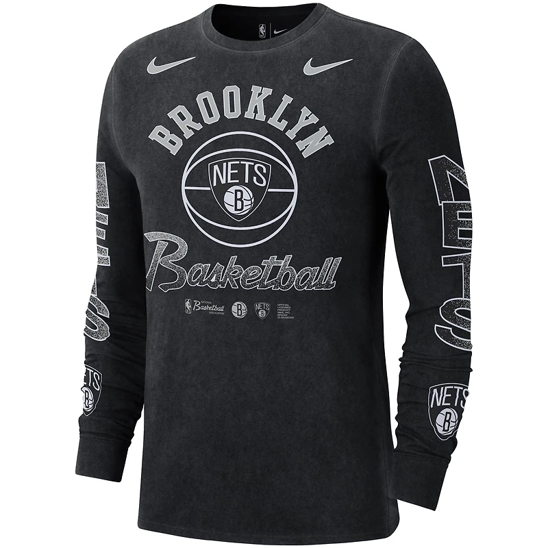 T-shirt à manches longues Nike Brooklyn Nets Courtside Retro Elevated pour homme, noir