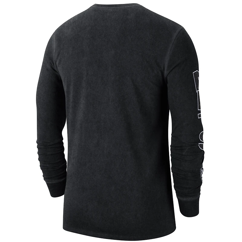 T-shirt à manches longues Nike Brooklyn Nets Courtside Retro Elevated pour homme, noir