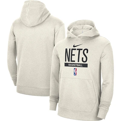 Sweat à capuche Nike Cream Brooklyn Nets Spotlight 2022/23 pour homme, idéal l'entraînement sur le terrain.