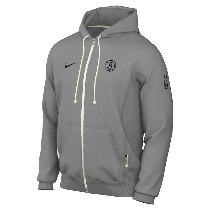 Men's Nike Gray Brooklyn Nets Authentic Standard Issue Full-Zip Hoodie Jacket