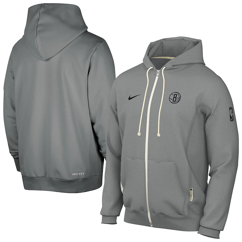 Men's Nike Gray Brooklyn Nets Authentic Standard Issue Full-Zip Hoodie Jacket