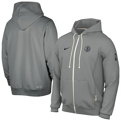 Men's Nike Gray Brooklyn Nets Authentic Standard Issue Full-Zip Hoodie Jacket
