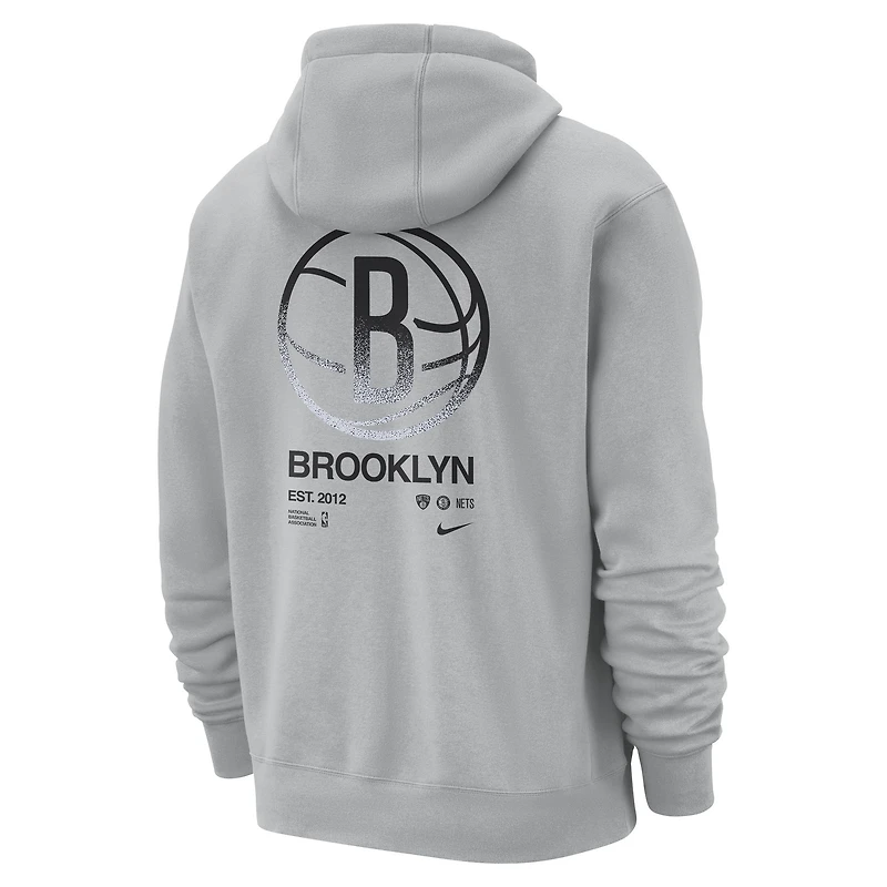 Sweat à capuche Nike gris Brooklyn Nets Courtside Club pour homme