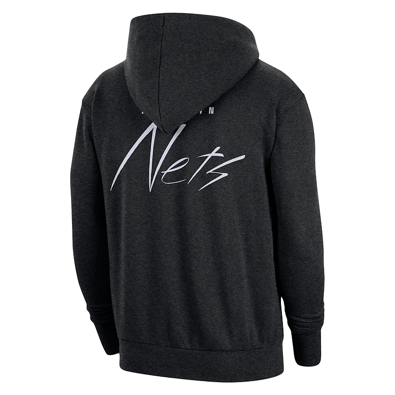 Men's Nike Heather Black Brooklyn Nets Courtside Versus Flight Pullover Hoodie
