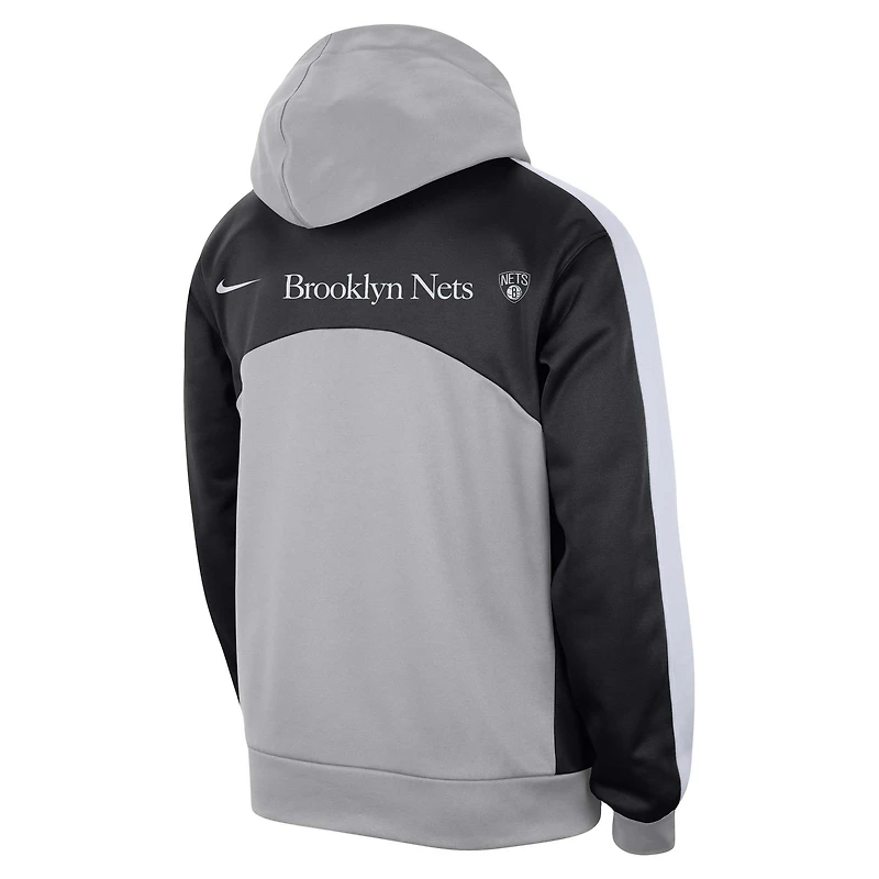 Sweat à capuche Nike pour homme, argent/noir, Brooklyn Nets, Authentic Starting Five Force Performance