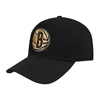 Men's Pro Standard  Black Brooklyn Nets  Metallic Logo Pinch Front Adjustable Hat