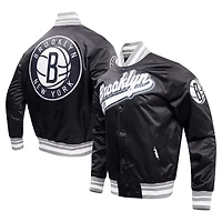 Men's Pro Standard Black Brooklyn Nets Script Tail Full-Snap Satin Varsity Jacket
