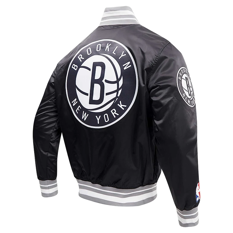 Men's Pro Standard Black Brooklyn Nets Script Tail Full-Snap Satin Varsity Jacket