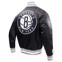 Men's Pro Standard Black Brooklyn Nets Script Tail Full-Snap Satin Varsity Jacket