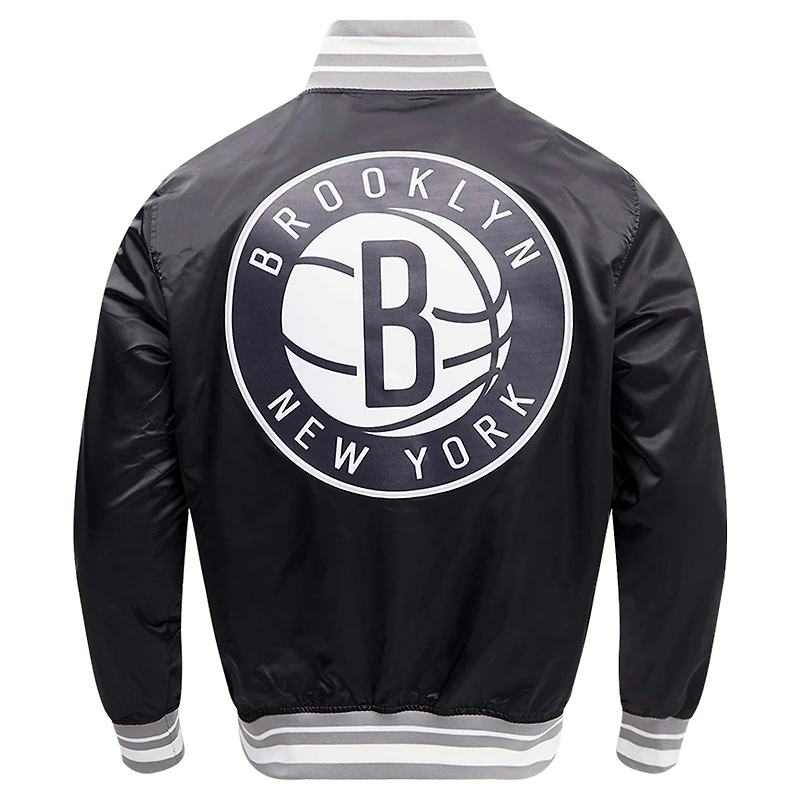Men's Pro Standard Black Brooklyn Nets Script Tail Full-Snap Satin Varsity Jacket