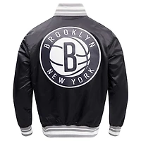 Men's Pro Standard Black Brooklyn Nets Script Tail Full-Snap Satin Varsity Jacket