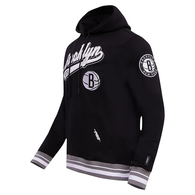Men's Pro Standard Black Brooklyn Nets Script Tail Pullover Hoodie