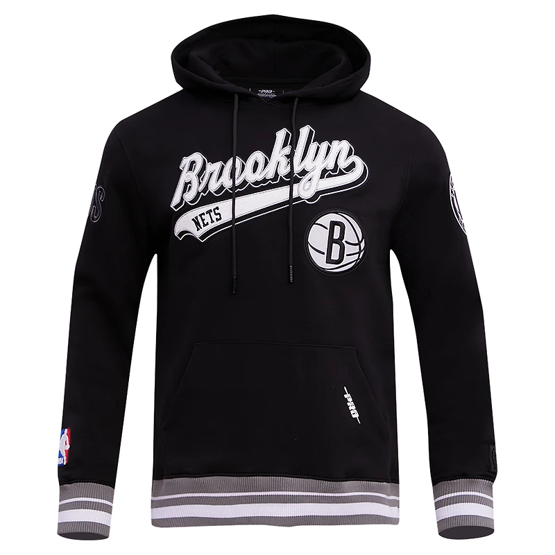 Men's Pro Standard Black Brooklyn Nets Script Tail Pullover Hoodie