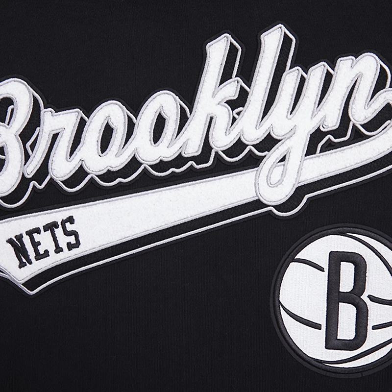 Men's Pro Standard Black Brooklyn Nets Script Tail Pullover Hoodie