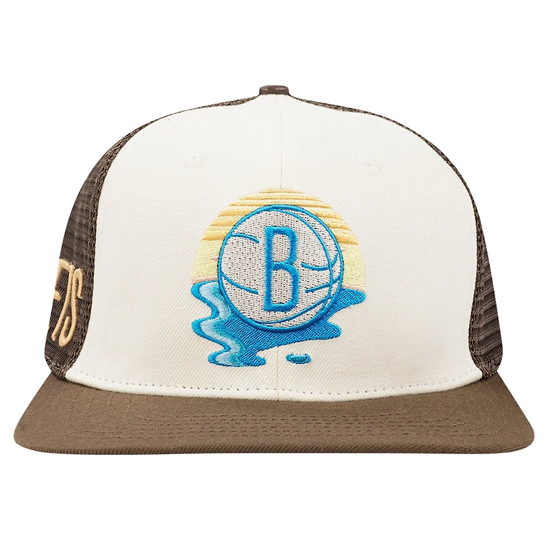 Men's Pro Standard Cream/Brown Brooklyn Nets Glint Sunset Snapback Hat