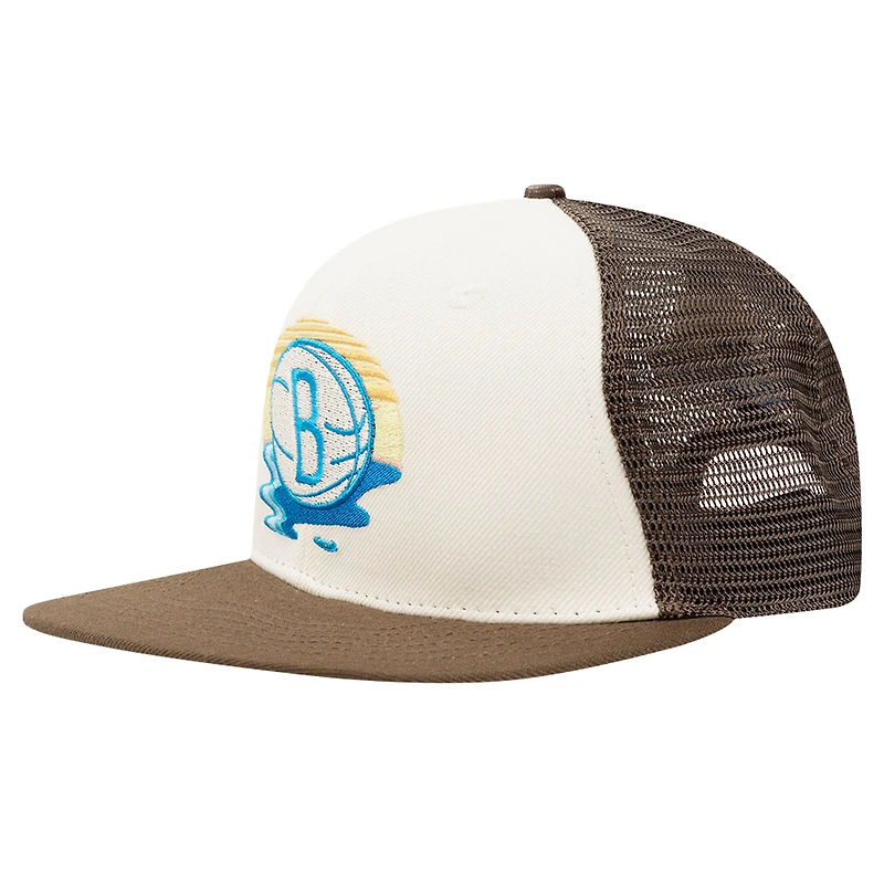 Men's Pro Standard Cream/Brown Brooklyn Nets Glint Sunset Snapback Hat