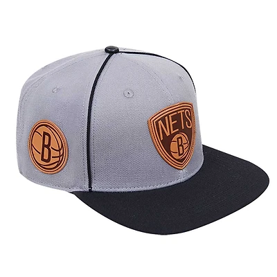 Casquette Snapback Pro Standard Brooklyn Nets Heritage Leather Patch pour homme, gris