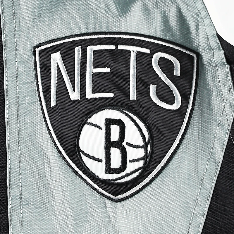 Men's Starter Black Brooklyn Nets Body Check Raglan Hoodie Half-Zip Jacket