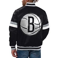 Veste universitaire à bouton-pression en satin pour hommes Starter Black Brooklyn Nets Home Game