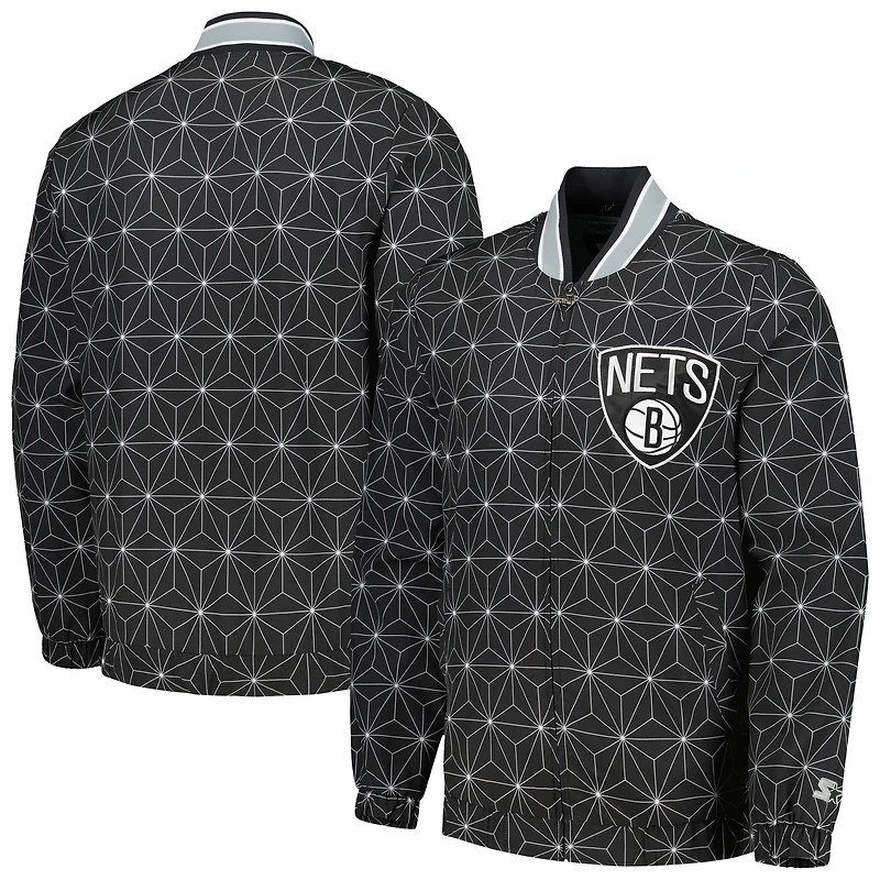 Veste universitaire Starter Black Brooklyn Nets In-Field Play Fashion Satin Full-Zip Varsity pour homme