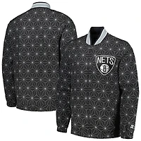 Veste universitaire Starter Black Brooklyn Nets In-Field Play Fashion Satin Full-Zip Varsity pour homme