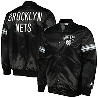 Veste universitaire Starter Black Brooklyn Nets Pick & Roll en satin à boutons-pression pour homme