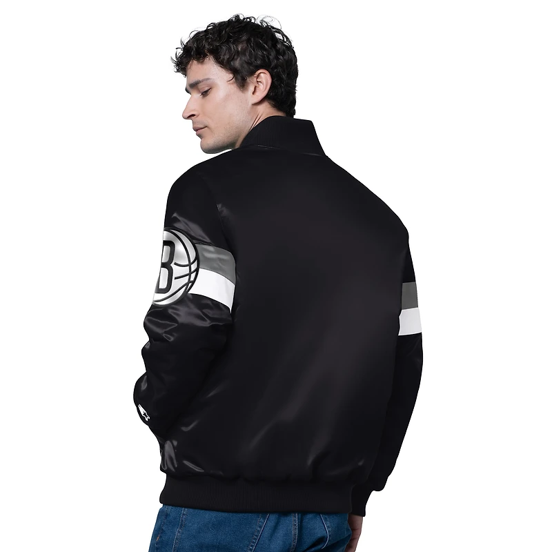 Veste en satin noire à boutons-pression triple option pour homme des Brooklyn Nets