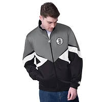 Men's Starter Gray/Black Brooklyn Nets Rush Applique Full-Zip Track Jacket