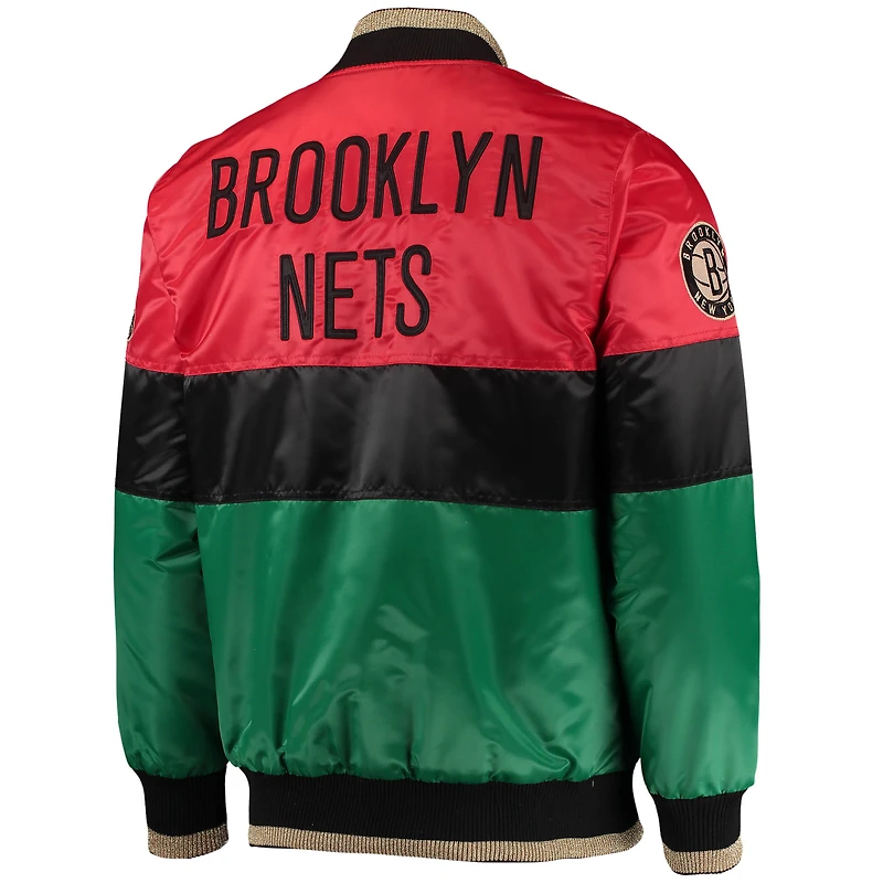 Men's Starter Red/Black/Green Brooklyn Nets Black History Month NBA 75th Anniversary Full-Zip Jacket