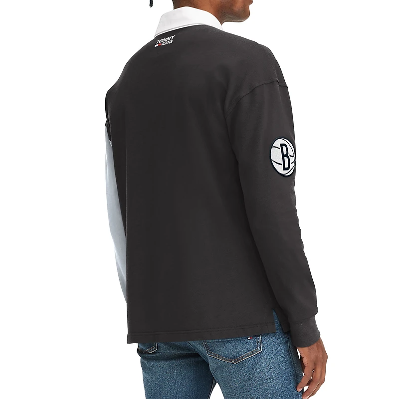 T-shirt à manches longues Tommy Jeans Brooklyn Nets Ronnie Rugby pour homme, noir/gris