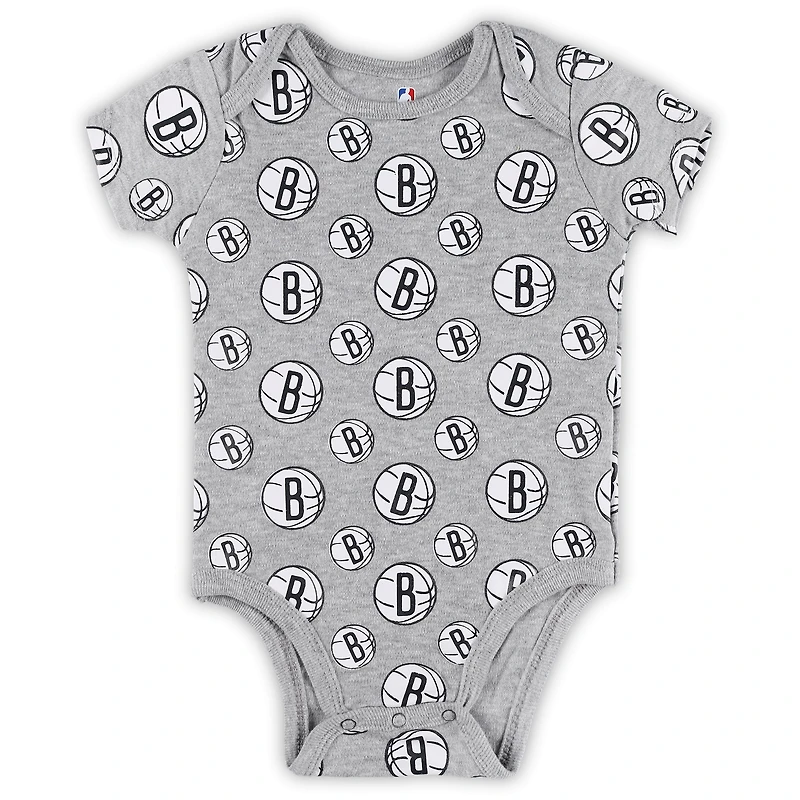Newborn & Infant Gray Brooklyn Nets Two-Pack Double Up Bodysuit Set