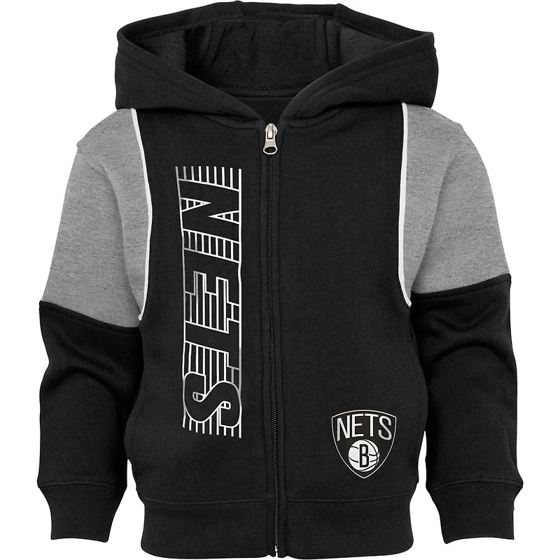 Black Brooklyn Nets Shot Caller préscolaire - Ensemble sweat à capuche et pantalon entièrement zippé