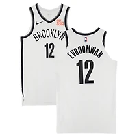 Maillot Nike blanc n° 12 des Brooklyn Nets de Tosan Evbuomwan, utilisé lors du match contre les Houston Rockets le 1er février 2025 - Taille 48+4