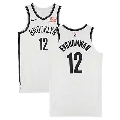 Maillot Nike blanc n° 12 des Brooklyn Nets de Tosan Evbuomwan, utilisé lors du match contre les Houston Rockets le 1er février 2025 - Taille 48+4